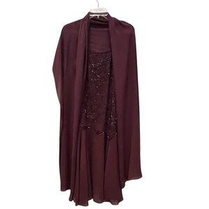 1920s Style Plum Beaded Flapper Dress Spaghetti Strap VTG Jack Bryan S 32” Chest